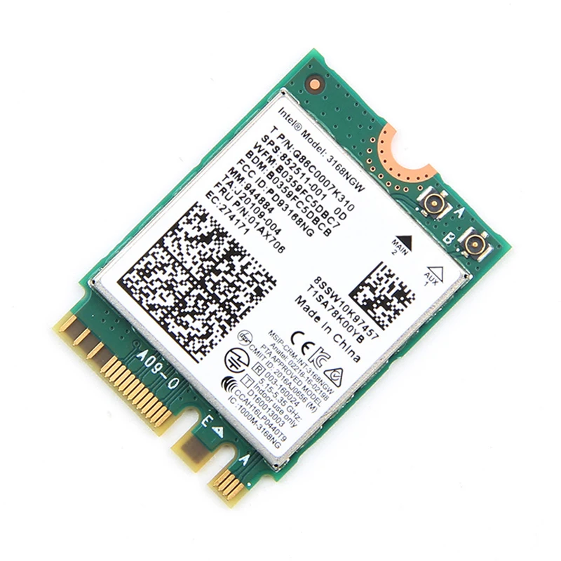 Cartão de rede sem fio WiFi, Dual Band, Receptor WiFi, Intel 3168 AC, 3168NGW, NGFF, M.2, 802.11AC, Bluetooth 4.2, 600Mbps