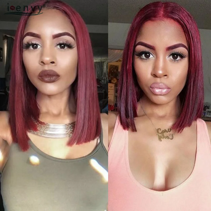 Burgundy Red Bob Wig Lace Front Human Hair Wigs 99J Peruvian Straight Short Bob Wigs Transparent T Part Lace Wigs Ginger Blonde