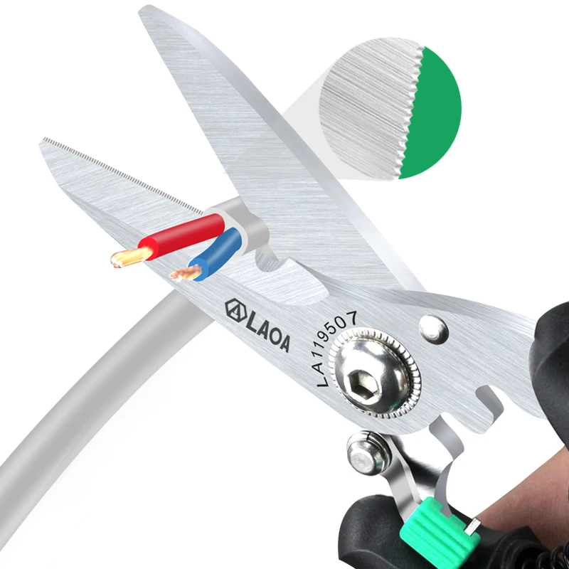 LAOA Multifunctional Scissors Made in Taiwan,China With safety Lock Stainless Shears Cutting Wire cutters Household scissors