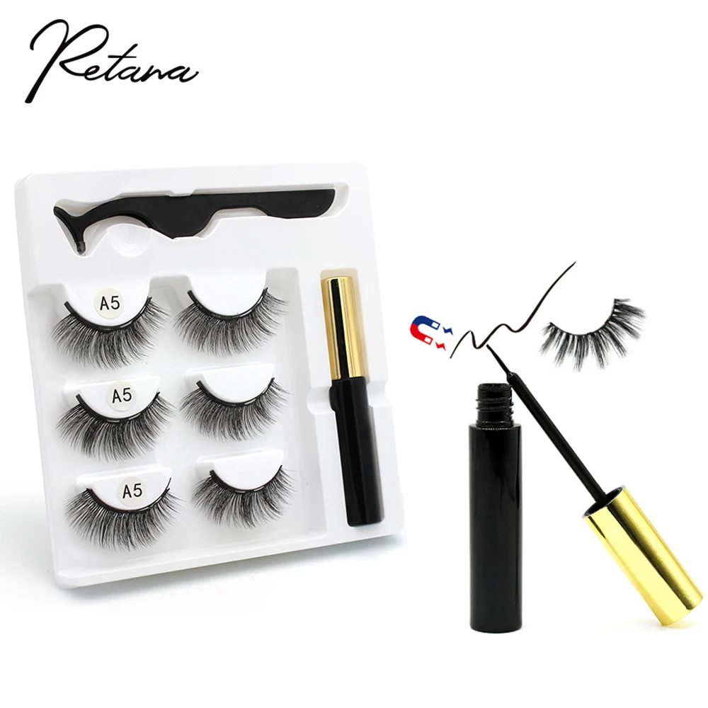 Magnetic Eyelashes 3D false eyelashes magnetic eyeliner liquid waterproof tweezers set durable hand eyelash makeup tool