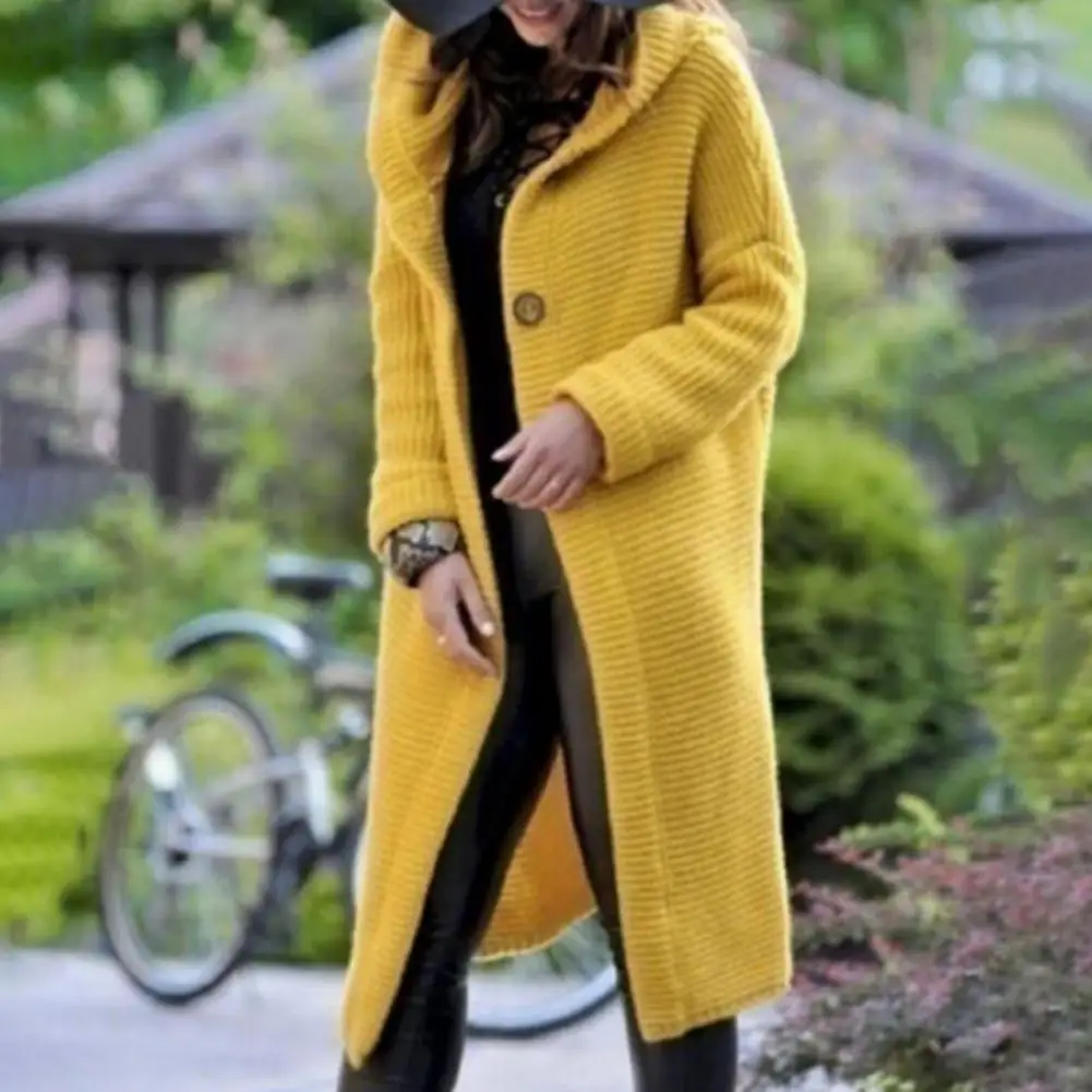 Solid Color Hooded Sweater Coat Women Knitted Cardigan Autumn Winter Mid-Length Cardigan Women Long Jacket Coat кардиган женский