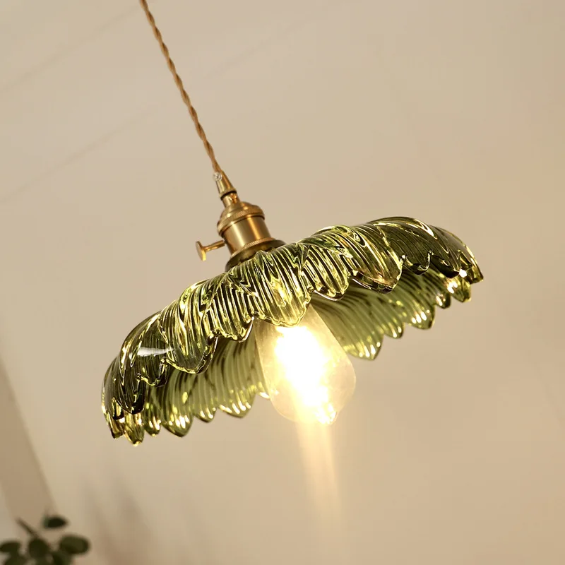 Modern Glass Pendant Lighting Fixture Luminaire Green Flower Bar Restaurant Hanging Light Lamp Creative Shop Bedroom Bedside