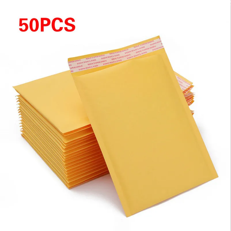 50PCS/lot 16X22cm Kraft Paper Bubble Envelopes Bags Mailers Padded Shipping Envelope With Bubble Mailing Bag Business Supplies