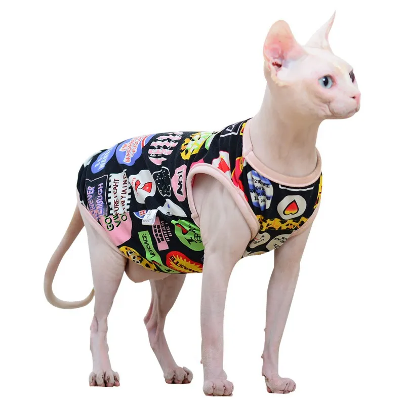 Sphinx Hairless Cat Clothes Short-footed Print T-shirt Devin Konis Summer Spring Autumn Light Vest