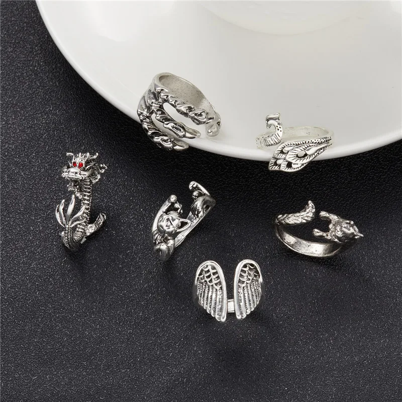 Vintage Chic Katzen-Tier-Knöchelringe für Frauen, Charmante Gothic Punk Frosch-, Hasen-, Oktopus-Offene Fingerringe, Modeschmuck – Detail 1