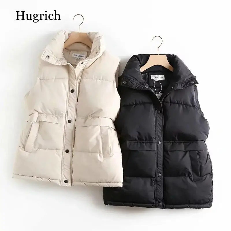 

Autumn Winter Women's Solid Loose Vest Drawstring Stand Collar Long Vest Jacket Cotton Padded Women's Windproof Warm Waistcoat
