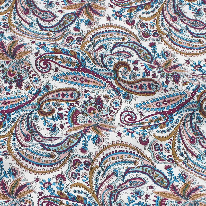 Retro Ethnic Style Paisley Thin Pure Cotton Poplin Printed Fabric Muslin Quilting Clothes Patchwork Per Meters