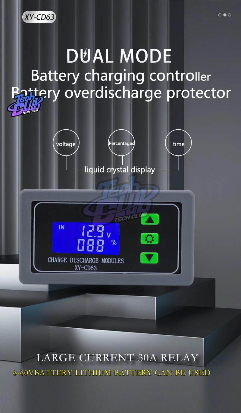 XY-CD63 30A Battery Charging Control Module Full Power Off DC Voltage Protection Under Voltage Power Loss Protector