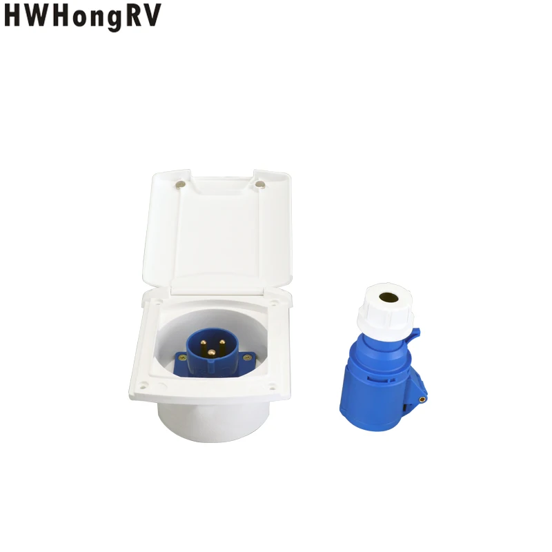 HWHongRV RV Camper 220v-240v 16A External Flush Hook Up Waterproof Plug Socket 32a External electrical input port