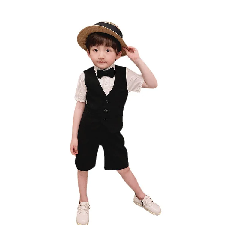 

Boys Summer Khaki Vest +Shorts 2PCS Clothing Set Kindergarten Graduation Suit Kids Birthday Party Dress Children Chorus Costume