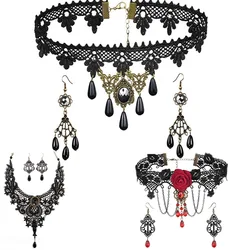 Handmade Exaggerated Jewelry Set Gothic Jewelry Black Lace Necklace & Earring Women Accessories Party Jewelry