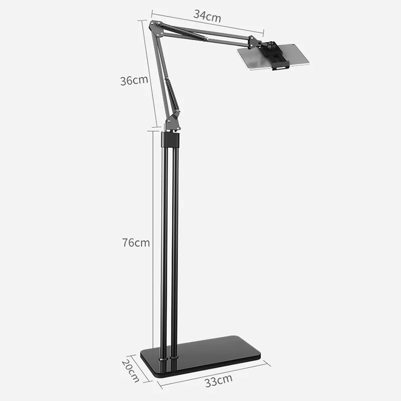 140cm Long Arm Double Pole Flexible Tablet Phone Floor Stand Holder Support For iPhone iPad 8 Air Lounger Bed Mount Bracket