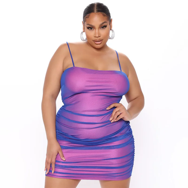 XL-5XL 2022 summer plus size women clothing sexy dress fashion club solid color halter folds mini dresses Wholesale Dropshipping