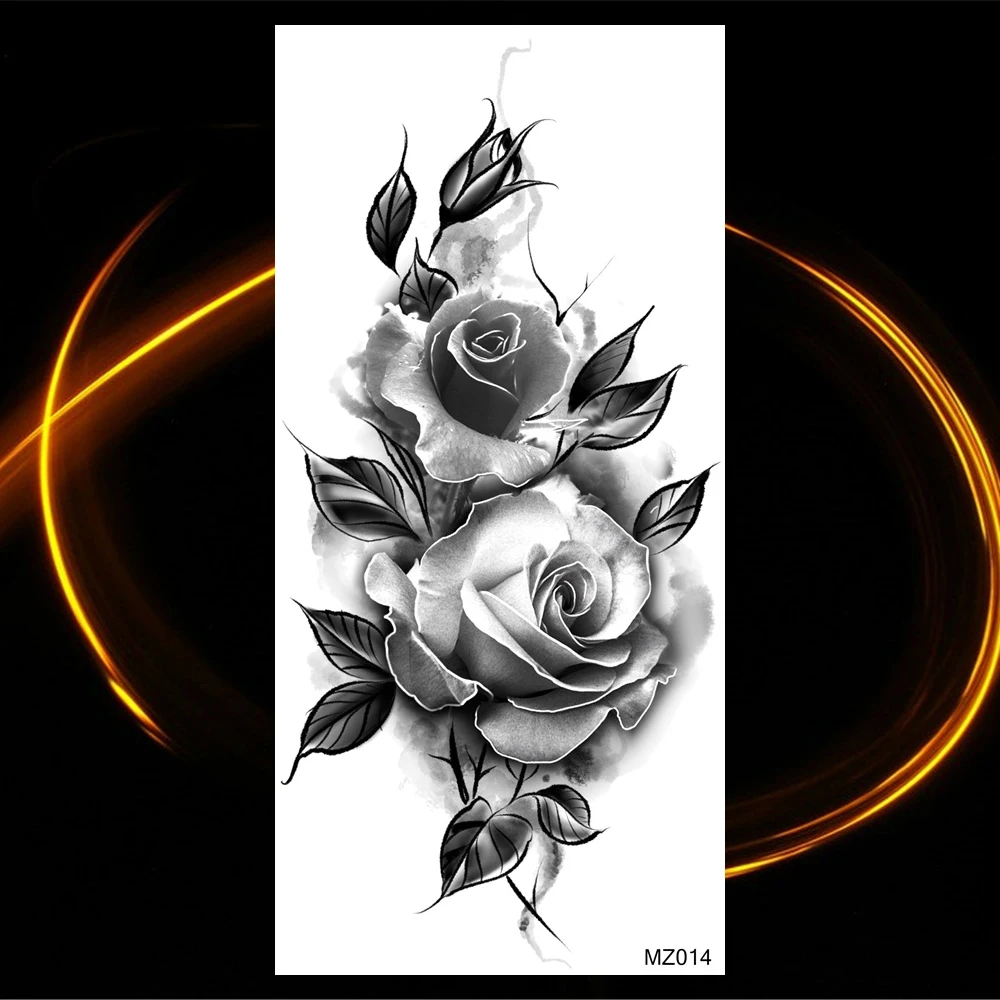 Black Realistic Rose Flower Temporary Tattoos For Women Adult Girl Peony Realistic Fake Tattoowashable Half Sleeve Tatoos Decal