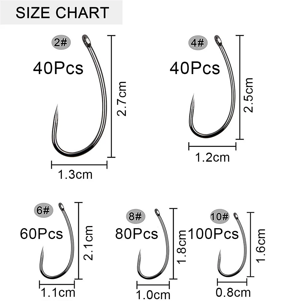 320Pcs Barbless Fishing Hooks Kit Small Size Carp Fishing Hooks Curve Shank Wide Gape Carp Hooks Fly Tying Hooks Circle Hooks