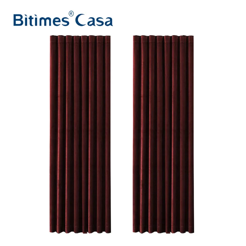 High Weight Luxury Velvet Blackout Windows Curtain For Living Room Bedroom Burgundy Color Series Interior Home Decoration