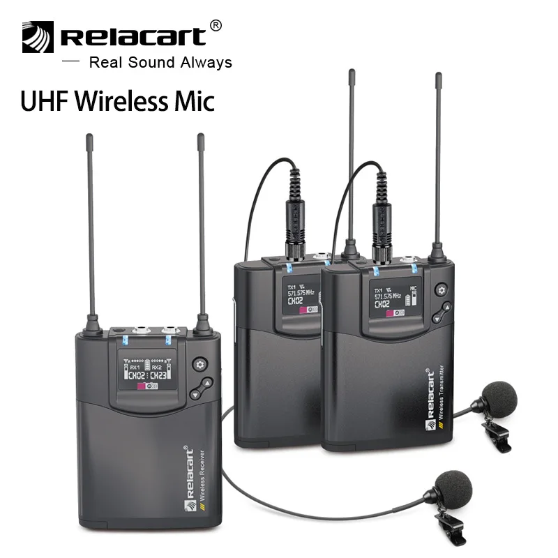 

Relacart CR1 CR2 UHF Wireless Microphone System Transmitter Receiver Kit Video interview mic for DSLR Phones VS BOYA WM8