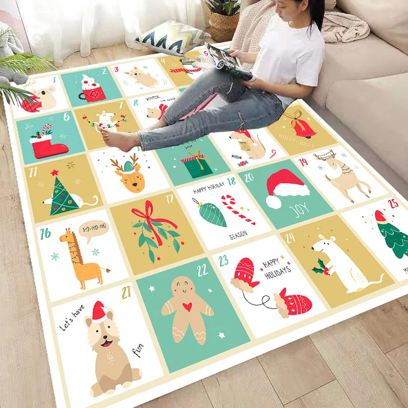 Funny Christmas Calendar Fashion Soft Flannel 3D Printed Rugs Mat Rugs Anti-slip Large Rug Carpet Home Decoration