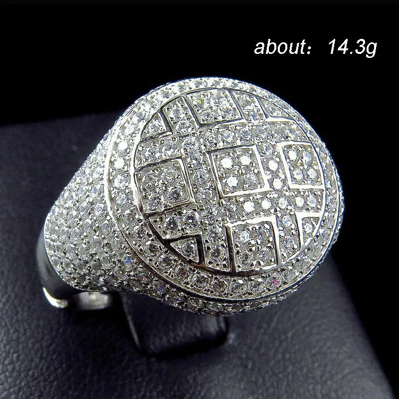 Wholesale Trendy Round Rings Male Iced Out Cubic Zircon Crystal Rings for Men Party Jewelry Accessories