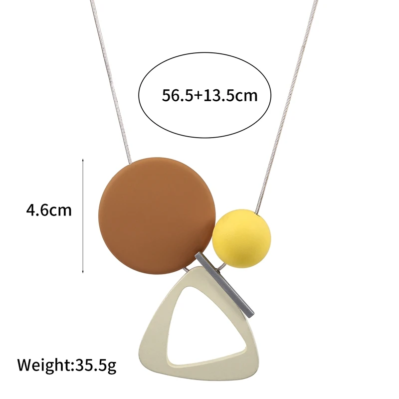 Match-Right Acrylic Beads Necklace & Pendant for Women Geometric Wood Bead Necklace Vintage Femal Jewelry for Gift Party