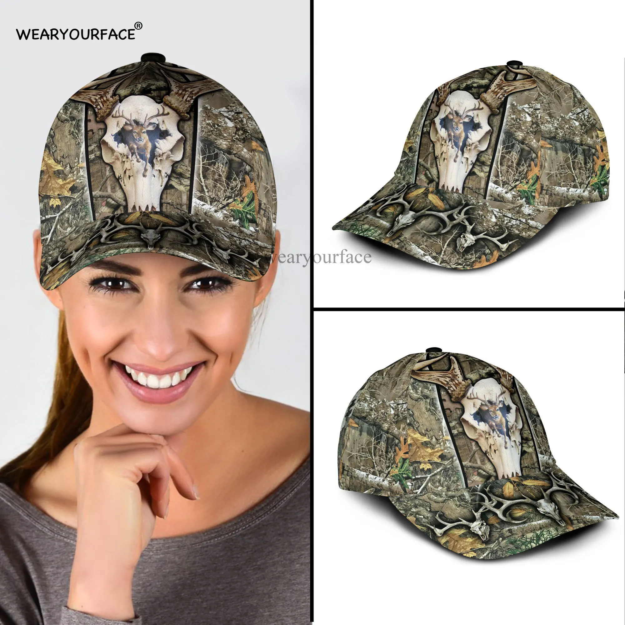 Love Deer Hunting Wildlife 3D All Over Printed Snapback Hat Men Women Adult Sports Headwear Outdoor Sun Visor Baseball Cap