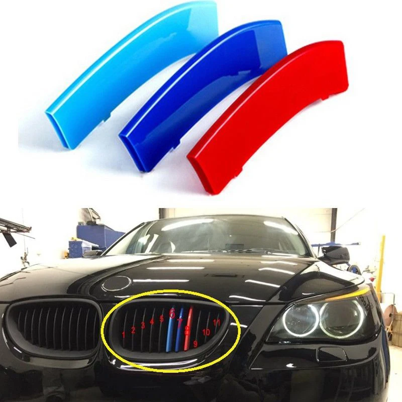 

3D Car Front Grille Trim Sport Strips Cover Stickers Styling Buckle Cover For 2004-2010 BMW 5 Series E60 Power Accessories