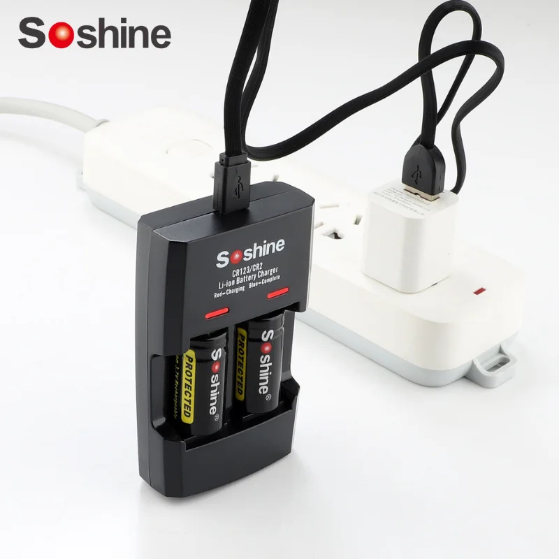 Soshine S5 USBRCR123/RCR2 Rapid Battery Smart Charger with LED 2 Slots Li-ion  Indicator for 14250/CR2/16340/17335/15266 Battery