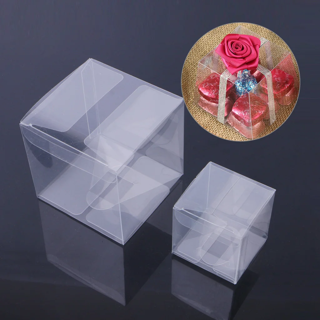 New 10 Pcs Wedding Transparent Cube Favour Boxes Sweet Candy Cake Gift Bags 2 Sizes