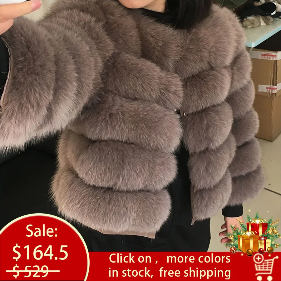 Winter women 100% Real Fox Fur Short Coat Natural Raccoon Fur 60cm Long Sleeve  women fur Jacket Cold proof Clothes In Promotion