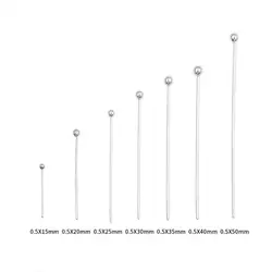 10pcs/lot 15 20 25 30 35 40 50 mm 925 Sterling Silver Metal Ball Head Pins For DIY Jewelry Making Head Pins Findings Supplies