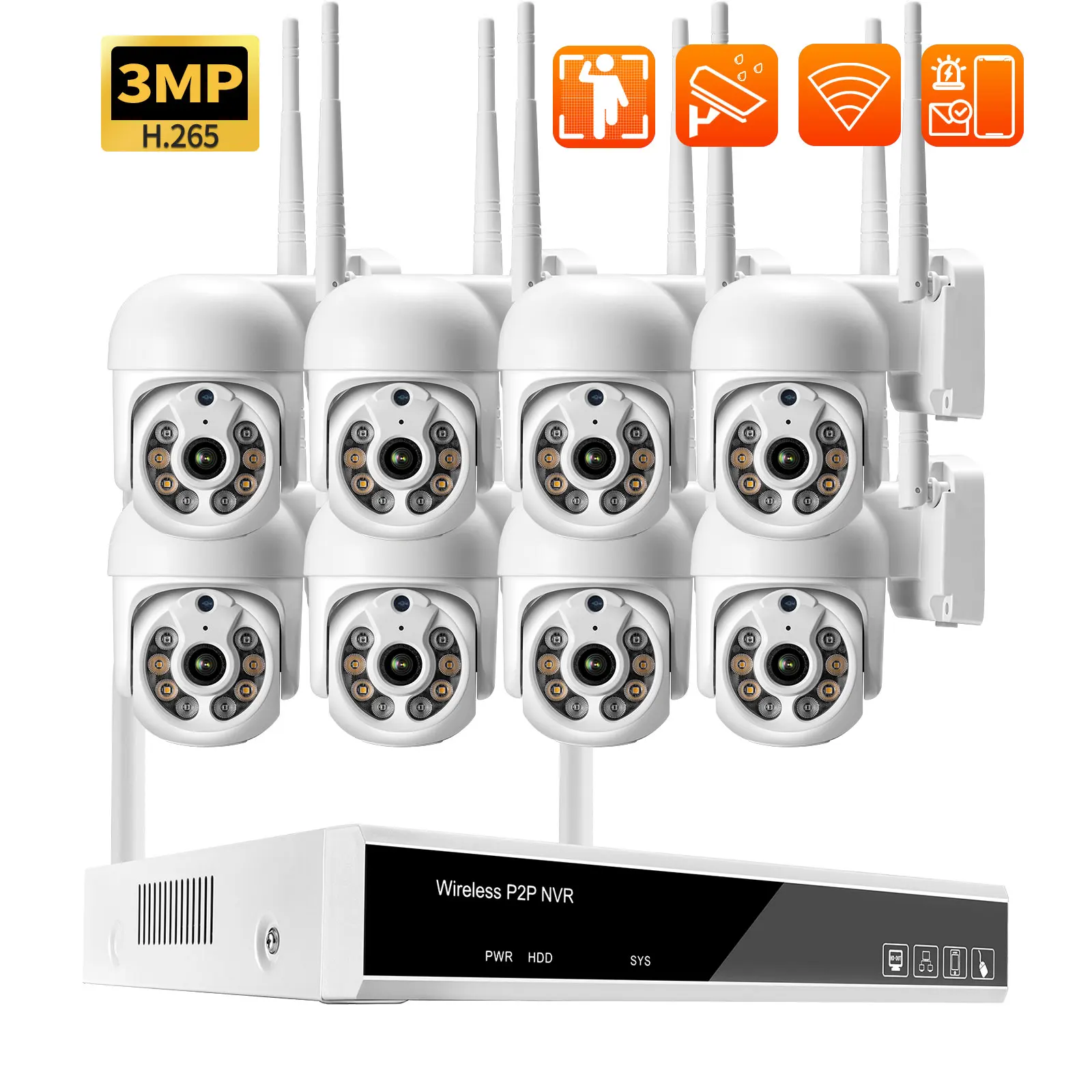 gadinan sistema de vigilancia por video kit cctv sem fio seguranca externa wifi camera ip impermeavel 3mp poe nvr h265 mais ptz 8ch 01