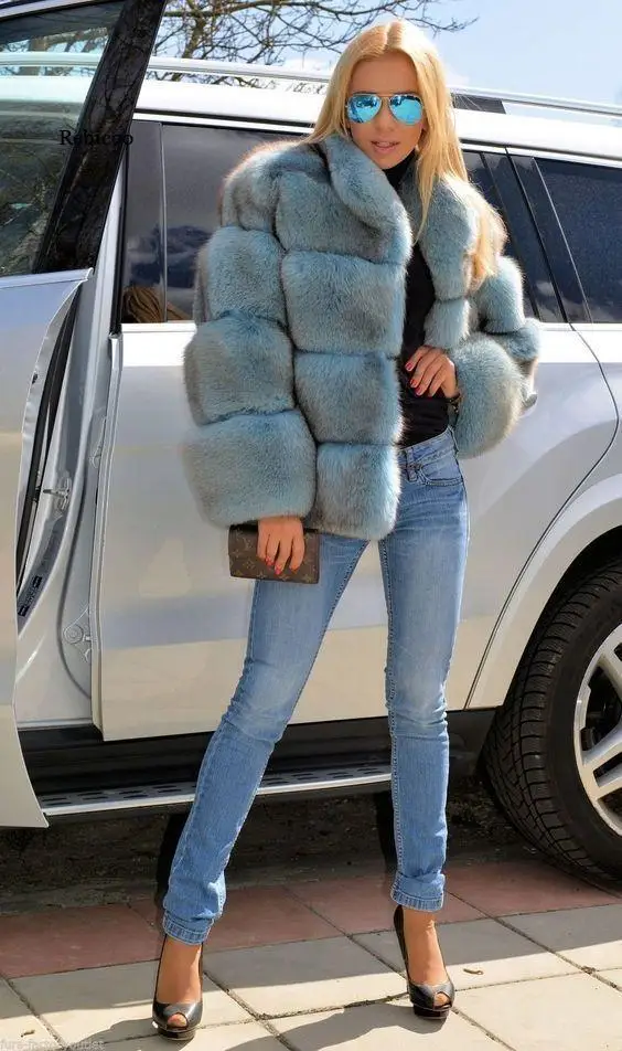 Turn down collar Faux Fox Fur Coat Faux Rabbit Fur Fluffy Collar New Luxury Women's Warm Coat Winter Thick Long-Sleeved Clothes