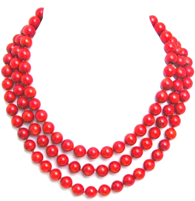 

Qingmos Fashion 6mm Round Natural Red Coral Necklace for Women with Genuine Red Coral Stone Necklace 3 Strands 17-18-19" Jewelry