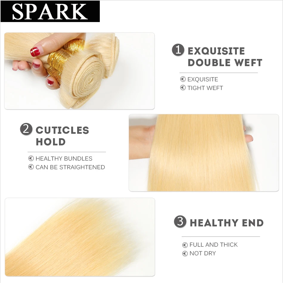 Spark Hair #613 Color Brazilian Virgin Hair Straight 1/3/4 Bundle Deals 100% Human Hair Weaving Honey Blonde Hair Extensions