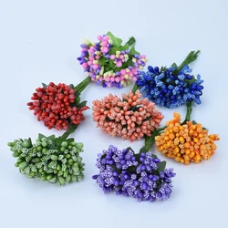 Flores artificiais decorativas para decoração, estame para presentes DIY, caixa de doces, grinaldas, artesanato de natal, casamento, atacado, 12 pcs