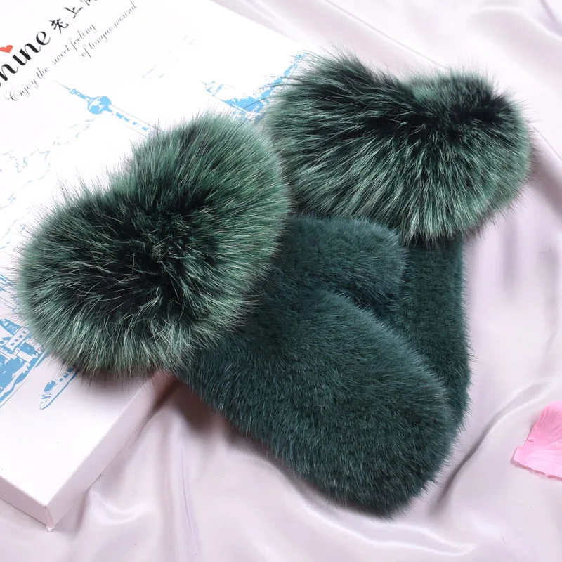 Women's Warm and Lovely Real Mink Fur Gloves, Hand Knitted, Full Finger Gloves, Fox Fur Mittens, Double Face Fur, Winter