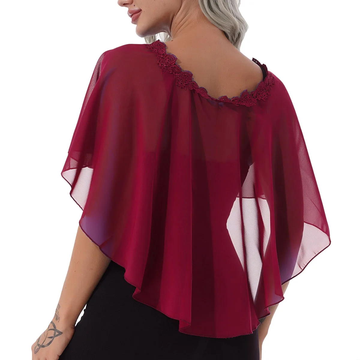 Poncho in Chiffon da donna Bolero giacca a tracolla leggera ed elegante sciarpa corta a portafoglio Top per abito da sera da sposa da sposa
