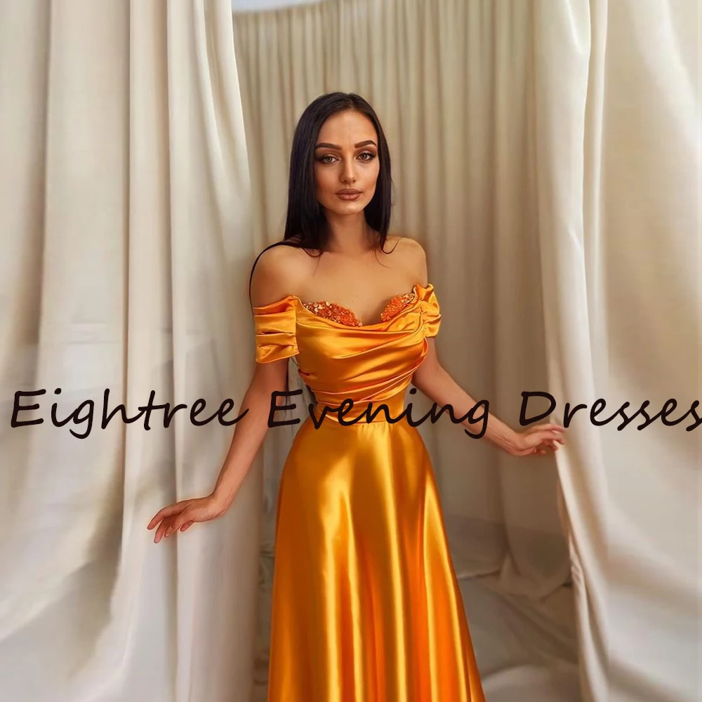 Modern Sequins Yellow Satin Long Party Night Dress Bridal Sweetheart Sleeveless Off Shoulder Beach Evening Formal Dresses Gowns