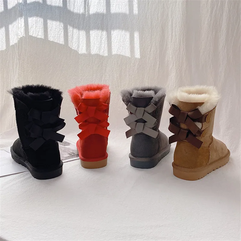 Fashion Genuine Sheepskin Natural Fur Snow Boots Shoes Women Real Fur 100% Wool Women Winter Snow Boots Brand Boots Women Shoes