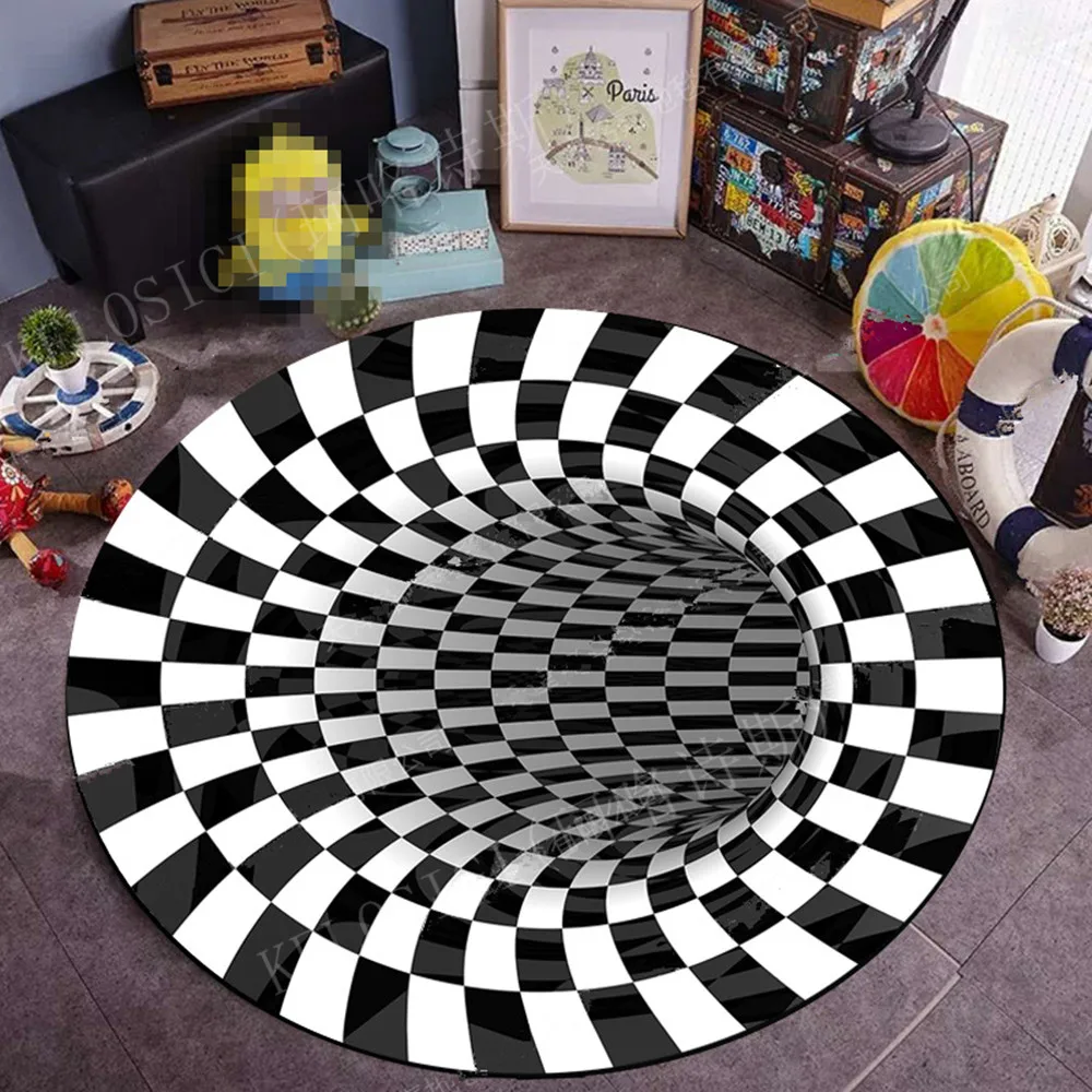 Three-dimensional Black/White Stereo Vision 3D Printing Carpets for Living Room bedroom Area Rugs Home Alfombra Mat Round Carpet