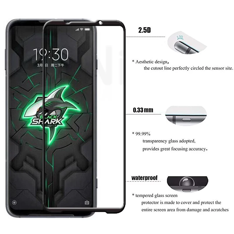 9H Full Glue Tempered Glass For Xiaomi Black Shark 3 2 1 Full Cover Screen Protector On The For Black Shark 3 Pro 2 Pro 3S Helo