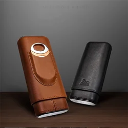 LUBINSKI-Brown Leather Cigar Case Holder, Cedar Wood Cigar Humidor, 3 Stick Cigars with Cutter Gift, CE-008, 2022