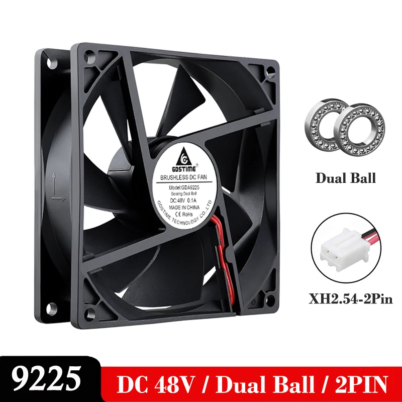 

2 Pieces Gdstime 92mmx92mmx25mm 90mm 9225 DC 48V 2PIN Ball Bearing Computer Case CPU Cooling Fan 9cm Industrial Equipment cooler