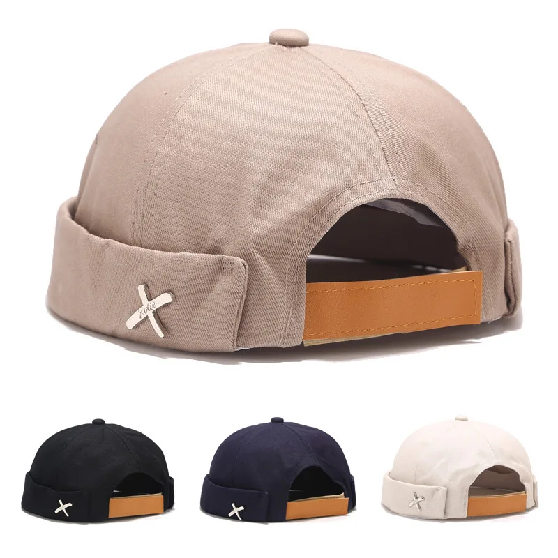 New Letter X Retro Brimless Landlord cap Men Women Vintage Hip Hop Sailor Cap street trend melon Adjustable Skullcap Breathable