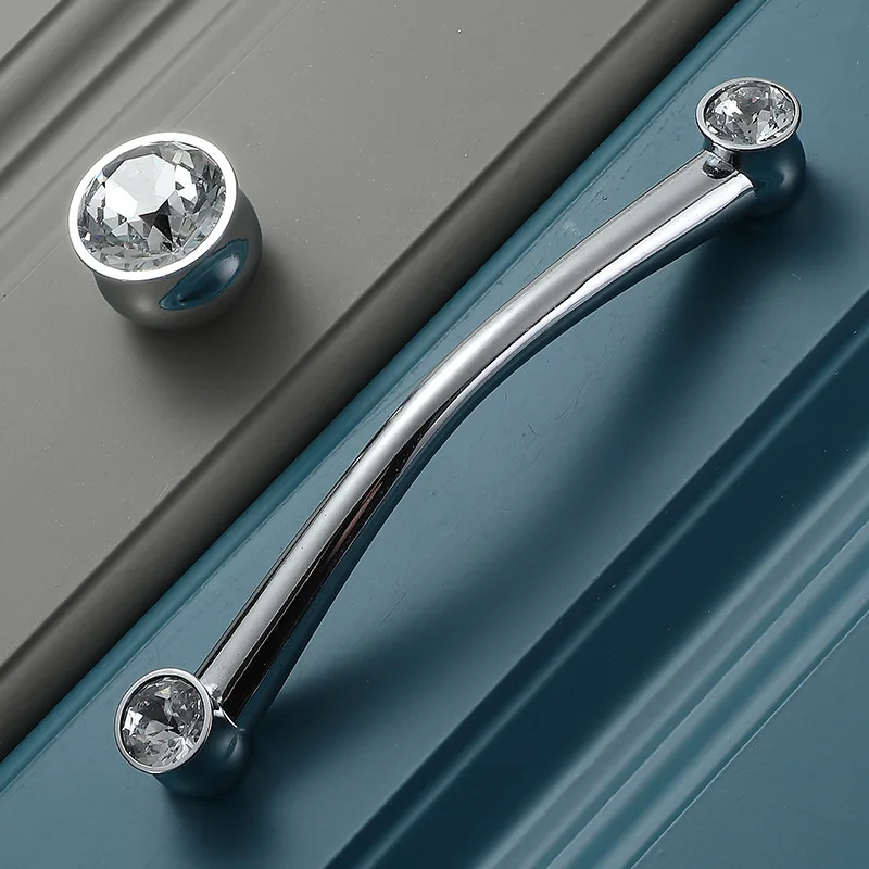KK&FING 1PC Luxury Diamond Crystal Handles Zinc Alloy Chromium Kitchen Dresser Cabinet Handles Door Knobs Furniture Hardware