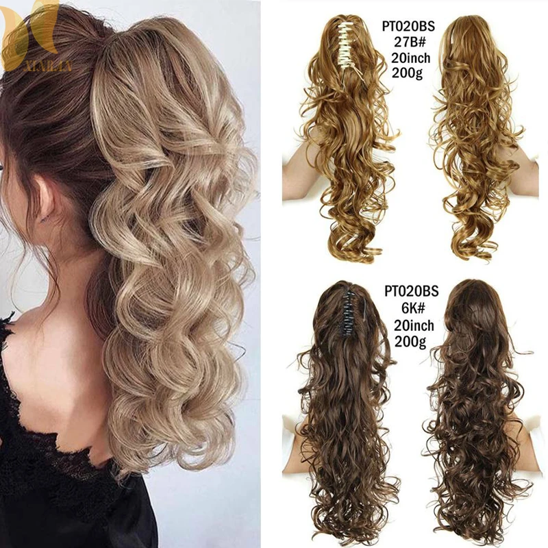 

XINRAN Synthetic Fiber Claw Clip Wavy Ponytail Extensions Long Thick Wave Pony Tail Hair Piece Clip In Hair Extensions For Women