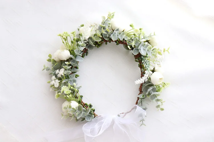 New Camellia Flowers Wreath Crown Festival Headband Women Hair Accessories Headdress Girl Floral Garland Wedding Floral Headwear