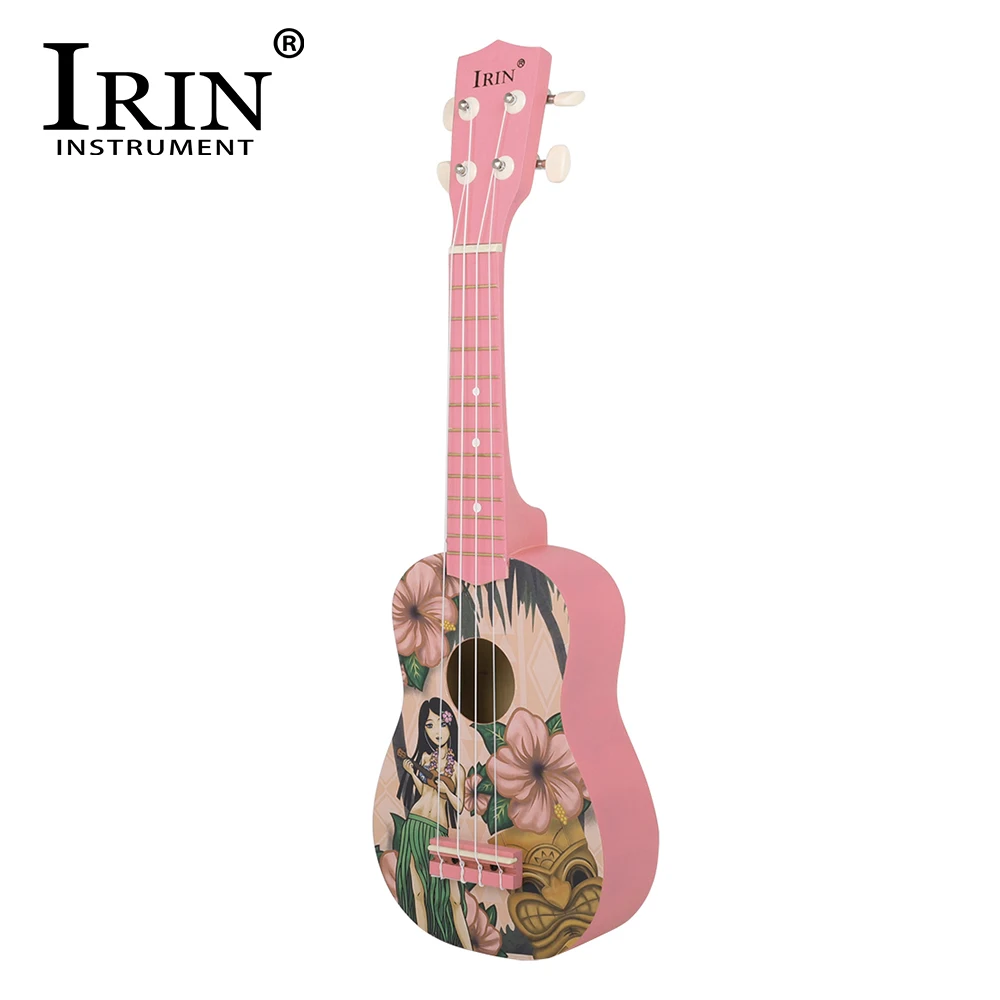 IRIN 21 Inch Soprano Ukulele 4 Strings Hawaiian Guitar Pink Little Girl Pattern Ukulele Children Beginner Musical Instrument