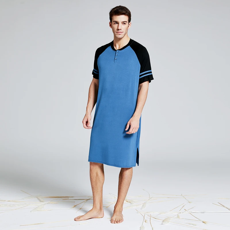 Nam Modal Phụ Lớn & Cao Nữ Tay Ngắn Nightshirt Váy Ngủ Pyjamas Đồ Ngủ Homewear Phòng Chờ Mặc Henley Ngủ Áo Sơ Mi Cao Cấp áo Dây