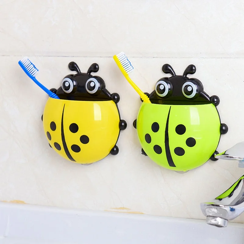 4 Color Ladybug Suction Hooks Rack Toothbrush Holder Toothpaste Container Wall Suction Decorations Organizer Kids Cartoon